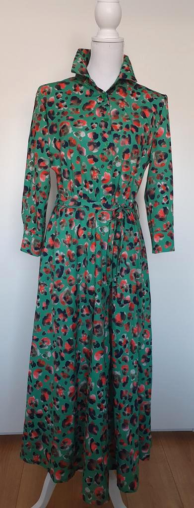 Perla Nera maxi jurk. Groen, oranje gevlekt mt L., Kleding | Dames, Jurken, Zo goed als nieuw, Maat 42/44 (L), Groen, Onder de knie