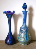 Tjechische blauwe glazen vazen (2x), Ophalen of Verzenden