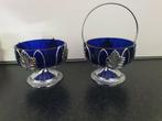 2 vintage blauw glas suikerpotjes, Antiek en Kunst, Ophalen of Verzenden