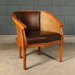 Vintage fauteuil – rotan – bruin leder – jaren 80, Huis en Inrichting, Fauteuils, Riet of Rotan, Minder dan 75 cm, Vintage, Ophalen of Verzenden