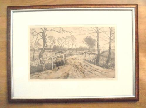 Johan Hemkes.1894-1988.Grote ets,  kapitale lijst.Verkocht., Antiek en Kunst, Kunst | Schilderijen | Klassiek, Ophalen