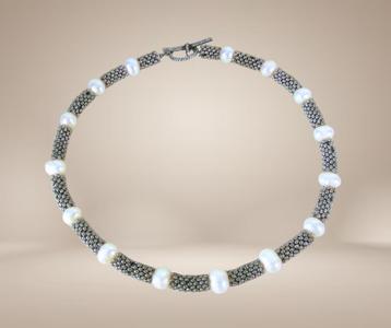Mooie vintage zoetwater PAREL mesh kabel choker ketting! beschikbaar voor biedingen
