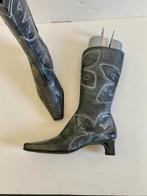 i659 Spiral: maat 40 hoge leren cowboy-laarzen grijs/zwart, Hoge laarzen, Spiral, Zwart, Ophalen of Verzenden