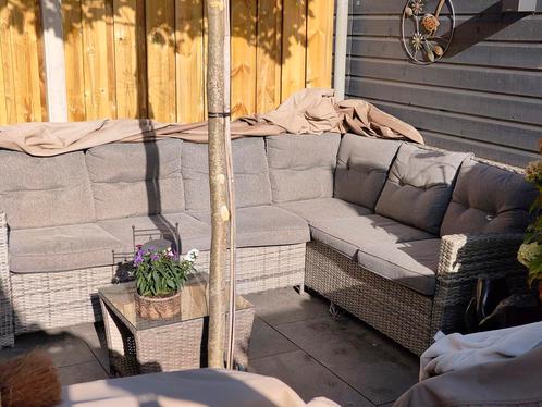 Loungeset hoekbank wicker incl. hoes, Tuin en Terras, Tuinsets en Loungesets, Gebruikt, Loungeset, Wicker, 5 zitplaatsen, Bank