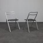 Pair of Cidue Leather Folding Chairs, Italy, 1970s, Huis en Inrichting, Stoelen, Ophalen, Gebruikt, Twee, Metaal