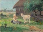 Gerard Delfgaauw (1882-1947), Kind speelt met lammetje, Antiek en Kunst, Kunst | Schilderijen | Klassiek, Ophalen of Verzenden