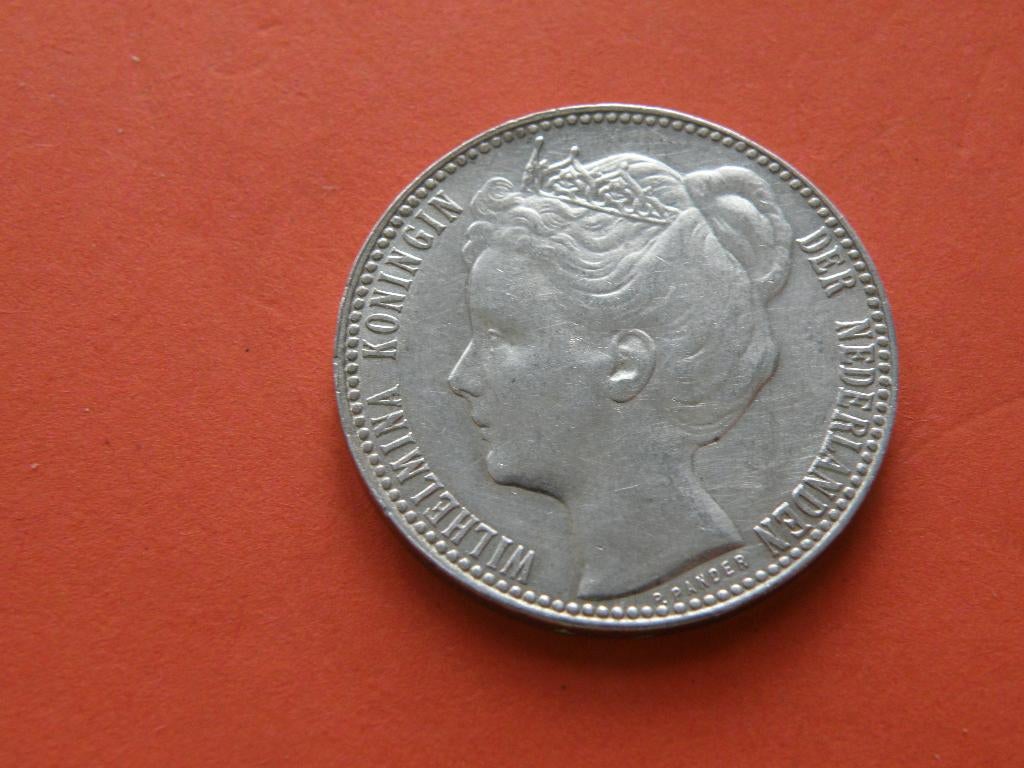Nederland 1 gulden 1907 zilver, 1 gulden, Verzenden, Zilver, Koningin Wilhelmina