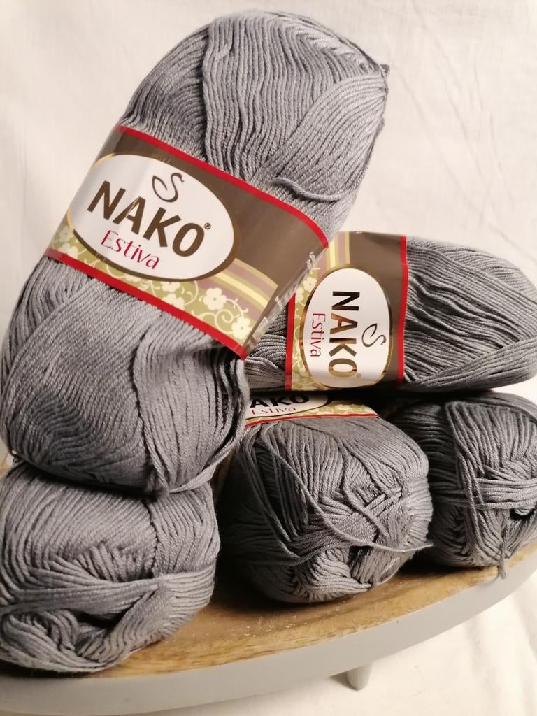 Nako Estiva garen in antraciet grijs - pak van 5 bollen, Ophalen of Verzenden, Nieuw, Breien of Haken, Wol of Garen