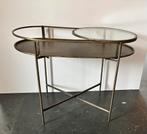 Bronskleurige bijzettafel met ronde glasplaat, Huis en Inrichting, Tafels | Bijzettafels, Gebruikt, Metaal of Aluminium, Rond