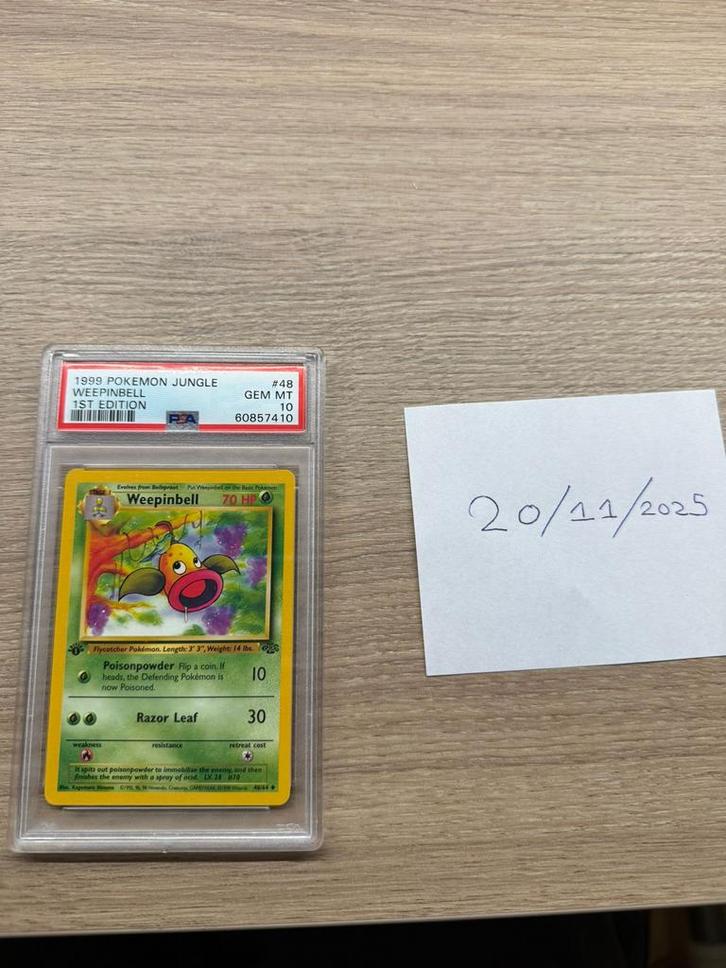 Weepinbell 1999 Jungle 1st Edition PSA 10, Hobby en Vrije tijd, Verzamelkaartspellen | Pokémon, Nieuw, Losse kaart, Ophalen of Verzenden