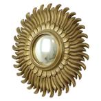 Vintage Zonnespiegel Sunburst Spiegel Convex Goud Hars 42cm, Antiek en Kunst, Antiek | Spiegels, Ophalen of Verzenden, Rond, Minder dan 50 cm