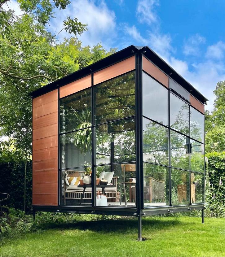 Glazen huis huisje tuinhuis tuinkamer kantoor tuinkantoor, Tuin en Terras, Tuinhuizen, Nieuw, Metaal, 200 tot 400 cm, 3 ramen of meer