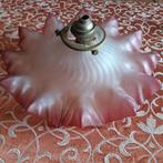 Antieke melkglas plafondlamp met rose plooien+koper armatuur, Huis en Inrichting, Ophalen of Verzenden, Gebruikt
