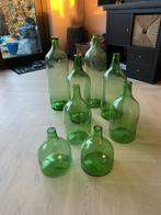 8 Groene Fles Vazen - Goede Staat, Huis en Inrichting, Woonaccessoires | Vazen, Ophalen, Minder dan 50 cm, Groen, Glas