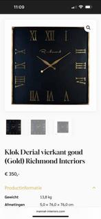 Richmond Interiors Derial Wandklok Vierkant Goud, Huis en Inrichting, Woonaccessoires | Klokken, Ophalen, Zo goed als nieuw, Analoog