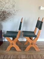Vintage set Bram Sprij stoelen eiken & leer brutalist stijl, Ophalen, Twee, Bruin, Hout