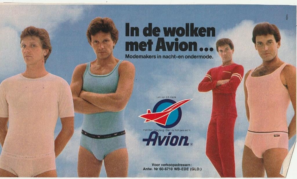 Retro reclame 1982 Avion heren ondergoed Ede in de wolken, Verzenden, Overige typen