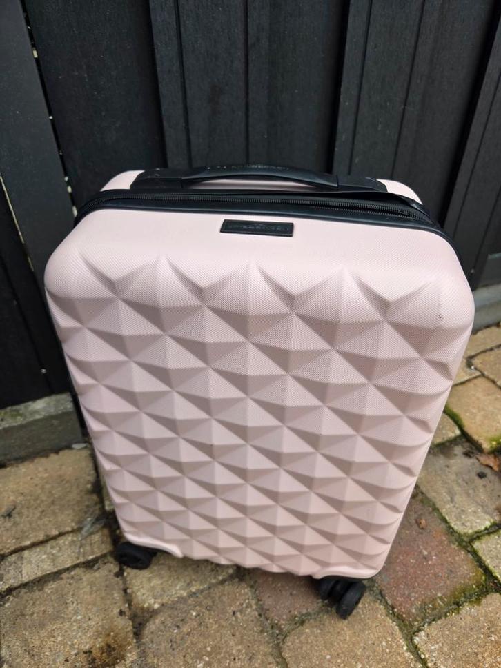 Roze Reiskoffer - Spilbergen, Sieraden, Tassen en Uiterlijk, Koffers, Gebruikt, Hard kunststof, 50 tot 60 cm, 35 tot 45 cm, Uitschuifbare handgreep