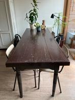 Bruine houten eettafel met twee lades, lengte 240cm, Huis en Inrichting, Tafels | Eettafels, Ophalen, Gebruikt, 200 cm of meer