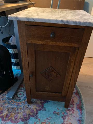 Authentiek houten kastje met marmeren blad - 72x40x40 cm beschikbaar voor biedingen