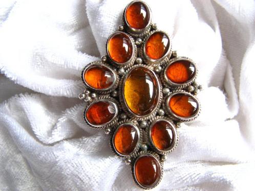 Prachtige Aparte Super Grote Zilveren Ring met 11 Barnstenen, Sieraden, Tassen en Uiterlijk, Antieke sieraden, Ring, Zilver, Met edelsteen
