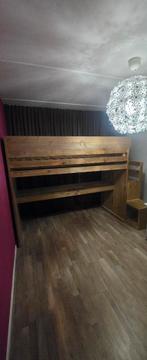 Steigerhouten Hoogslaper met Bureau en Hartjes, Gebruikt, Eenpersoons, 160 tot 180 cm, Ophalen of Verzenden