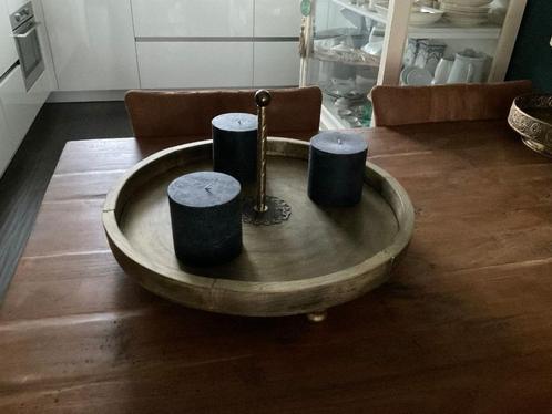 grote serveerschaal 1 laags etagere hout goud fruit tapas, Huis en Inrichting, Woonaccessoires | Etagères, Zo goed als nieuw, Ophalen