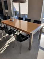 Houten eettafel blad met metalen onderstel, Huis en Inrichting, Tafels | Eettafels, Ophalen, Gebruikt, 100 tot 150 cm, 200 cm of meer