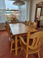 Massief eiken eettafel met 6 stoelen – prachtige set!, Ophalen, Gebruikt, Bruin, Vijf, Zes of meer stoelen