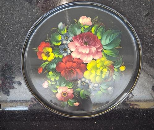 Vintage / Retro dienblad rond Handgeschilderd, Verzamelen, Retro, Huis en Inrichting, Ophalen of Verzenden