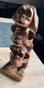 Houten Beeld - Drie Wijze Apen, Ophalen of Verzenden, Zo goed als nieuw, Hout, Dierenbeeld