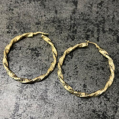 14 karaat gouden creolen wokkels oorbellen, Sieraden, Tassen en Uiterlijk, Oorbellen, Nieuw, Goud, Ophalen of Verzenden