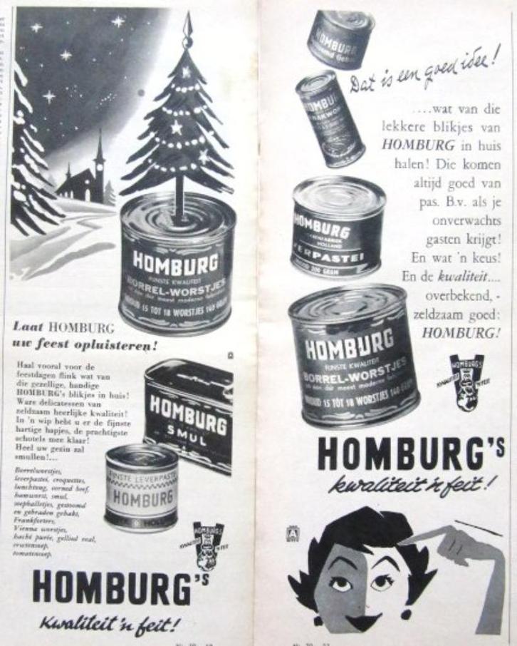 5 vintage advertenties reclames conserven blik 1956-64, Verzamelen, Merken en Reclamevoorwerpen, Gebruikt, Reclamebord, Verzenden