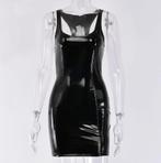 Zwarte leren jurk wetlook jurkje dames leer korte mini, Verzenden, Nieuw, Zwart, Boven de knie