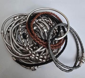 Schitterende originele Pandora armbanden (zilver/leer)  beschikbaar voor biedingen