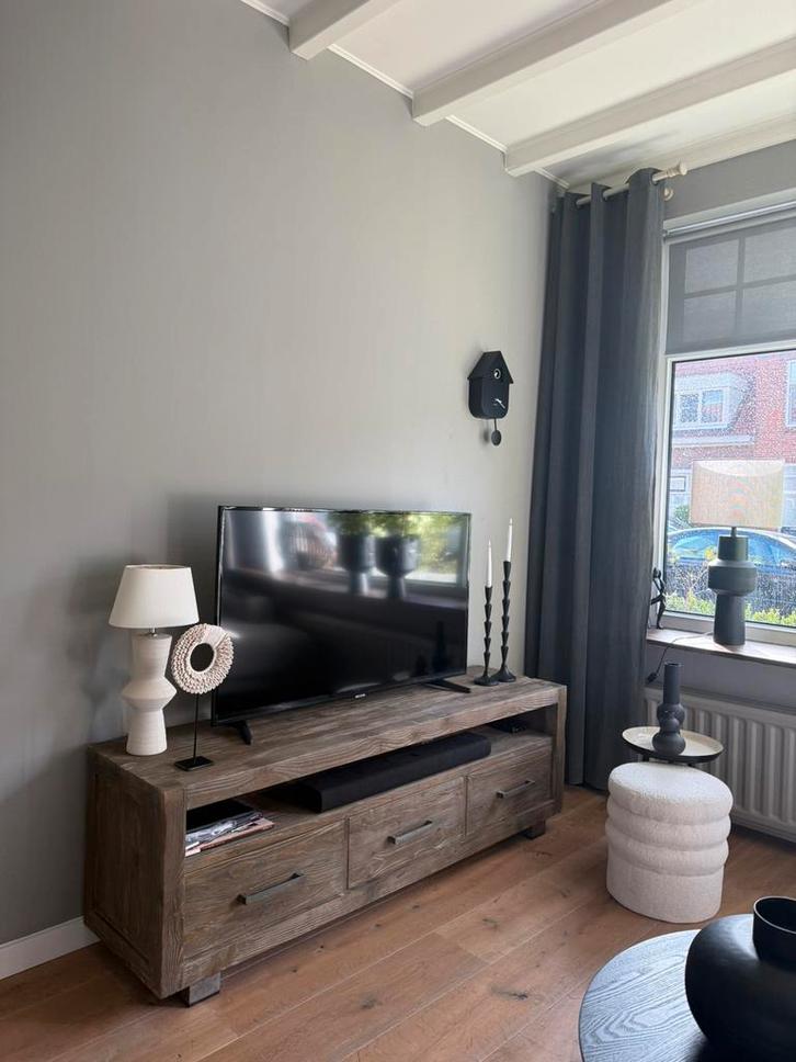 4x donkergrijs linnen-look gordijn met roedes, Huis en Inrichting, Stoffering | Gordijnen en Lamellen, Zo goed als nieuw, Ophalen