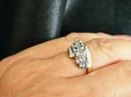 Gouden Vintage ring edelsteen tanzaniet en diamant. 2025/410, ., Paars, Ophalen of Verzenden, Zo goed als nieuw