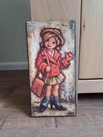 Vintage prentje hardboard meisje hoedje tasje 24-12 cm, Huis en Inrichting, Woonaccessoires | Schilderijen, Tekeningen en Foto's