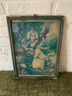 Vintage Antieke Prent Hindu Godin Sri Saraswati Sarasvati, Ophalen of Verzenden
