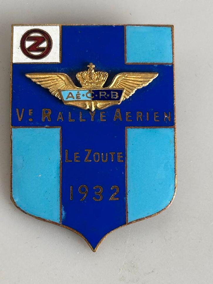 Antieke Rallye Aerien Le Zoute 1932 emaille badge, Verzamelen, Luchtvaart en Vliegtuigspotten, Gebruikt, Ophalen of Verzenden