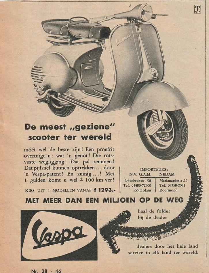 retro reclame 1957 Vespa scooter brommer meest gezien, Verzamelen, Retro, Overige typen, Verzenden