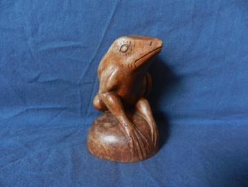 Houten sculptuur Zittende kikker Indonesie Bali h. 10,3 cm. beschikbaar voor biedingen