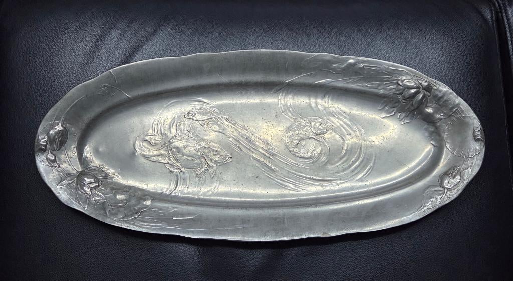 Grote tinnen visserveerschaal Kayserzinn 4128, Antiek en Kunst, Antiek | Tin, Ophalen of Verzenden