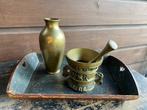 Vintage Koperen vaasje/ gietijzeren vijzel, Antiek en Kunst, Antiek | Koper en Brons, Ophalen of Verzenden, Koper