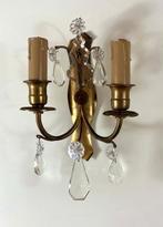 Set antieke koperen / messing wandlampjes met glazen pegels