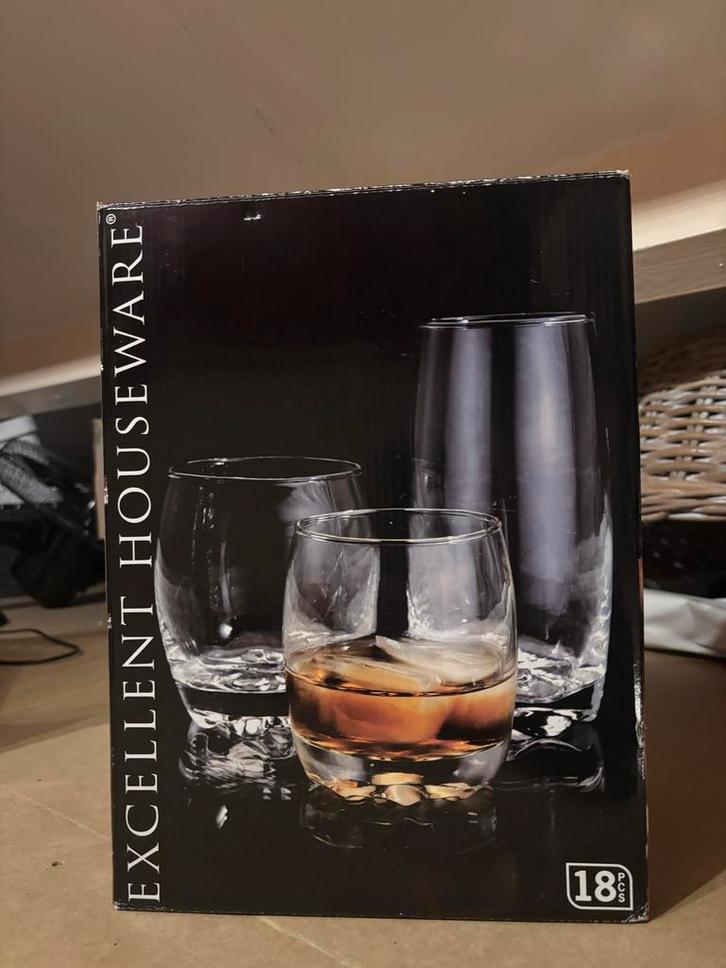 Nieuwe 18-delige Glazenset in Doos, Huis en Inrichting, Keuken | Servies, Nieuw, Glas of Glazen, Effen, Glas, Ophalen of Verzenden