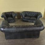 23728 banken Chesterfield Bankstel Antraciet 3-2-1 Leder, Verzenden, Nieuw, 75 tot 100 cm, Leer