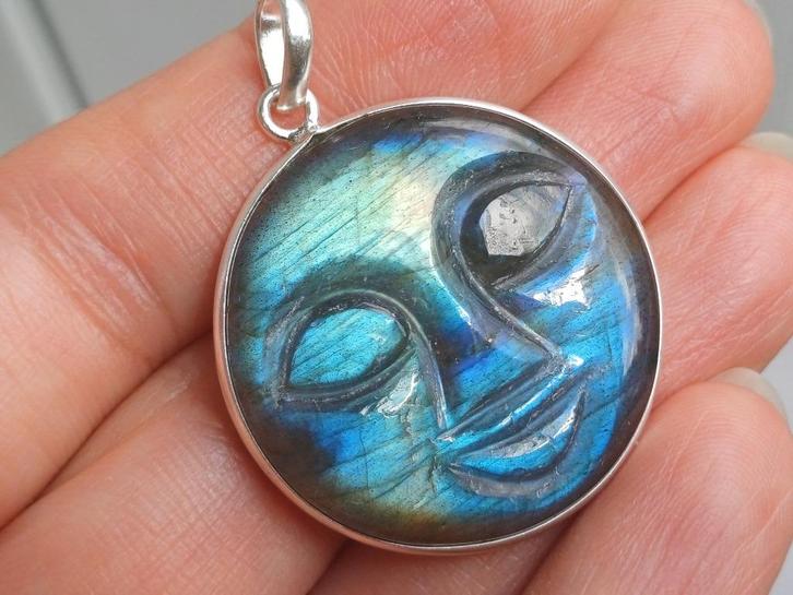 Vanoli 925 zilveren kettinghanger Maan gezicht Labradoriet, Sieraden, Tassen en Uiterlijk, Kettinghangers, Nieuw, Zilver, Overige kleuren