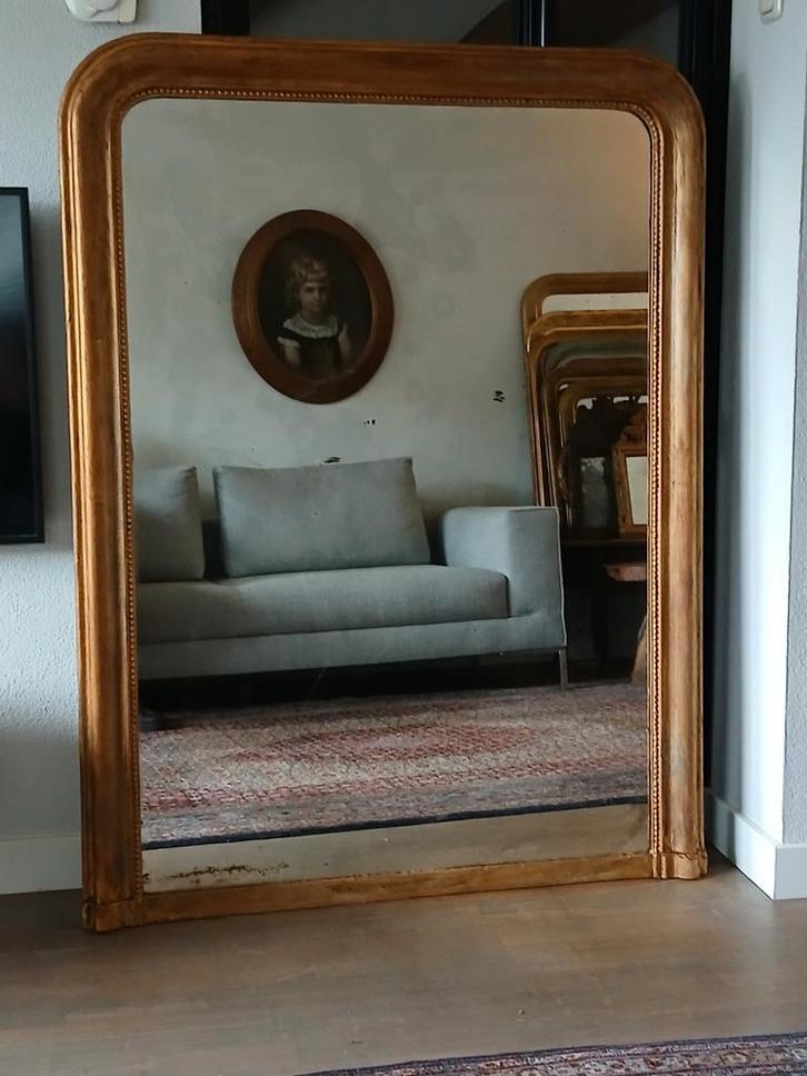 Stijlvolle Grote Antieke Franse Spiegel, Antiek en Kunst, Antiek | Spiegels, 150 tot 200 cm, 200 cm of meer, Rechthoekig, Ophalen