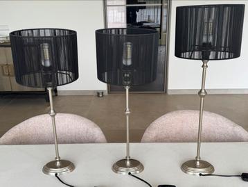 Tafellampen 2xkl 1xgr chroom voet zwart doorzichtige kap beschikbaar voor biedingen